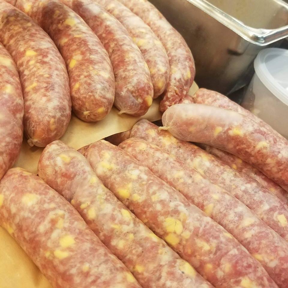 Homemade bratwurst and fresh sausage at Sunset Meat Market in Piqua, Ohio