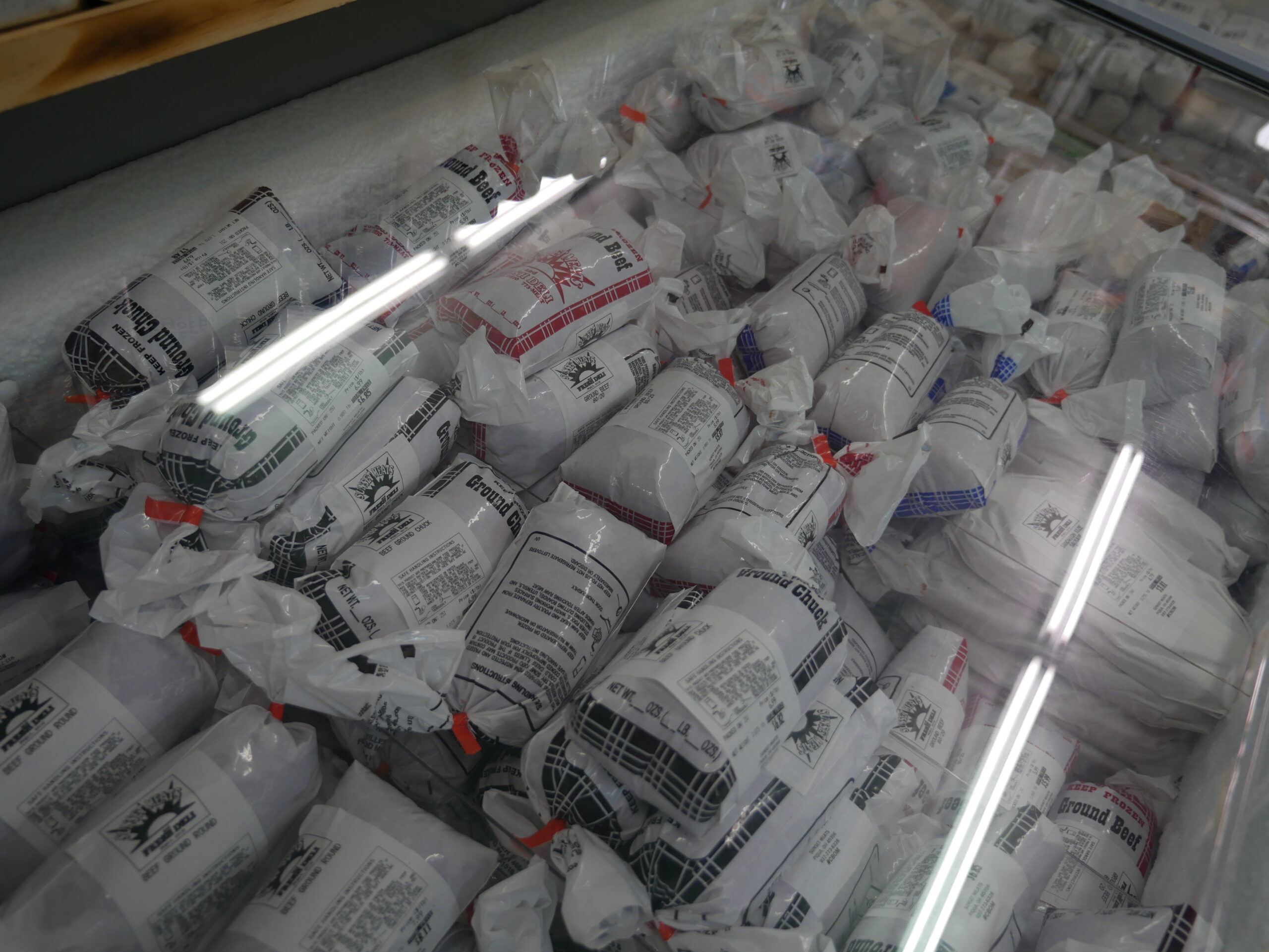 Bulk meat packs wrapped and frozen at Sunset Meat Market